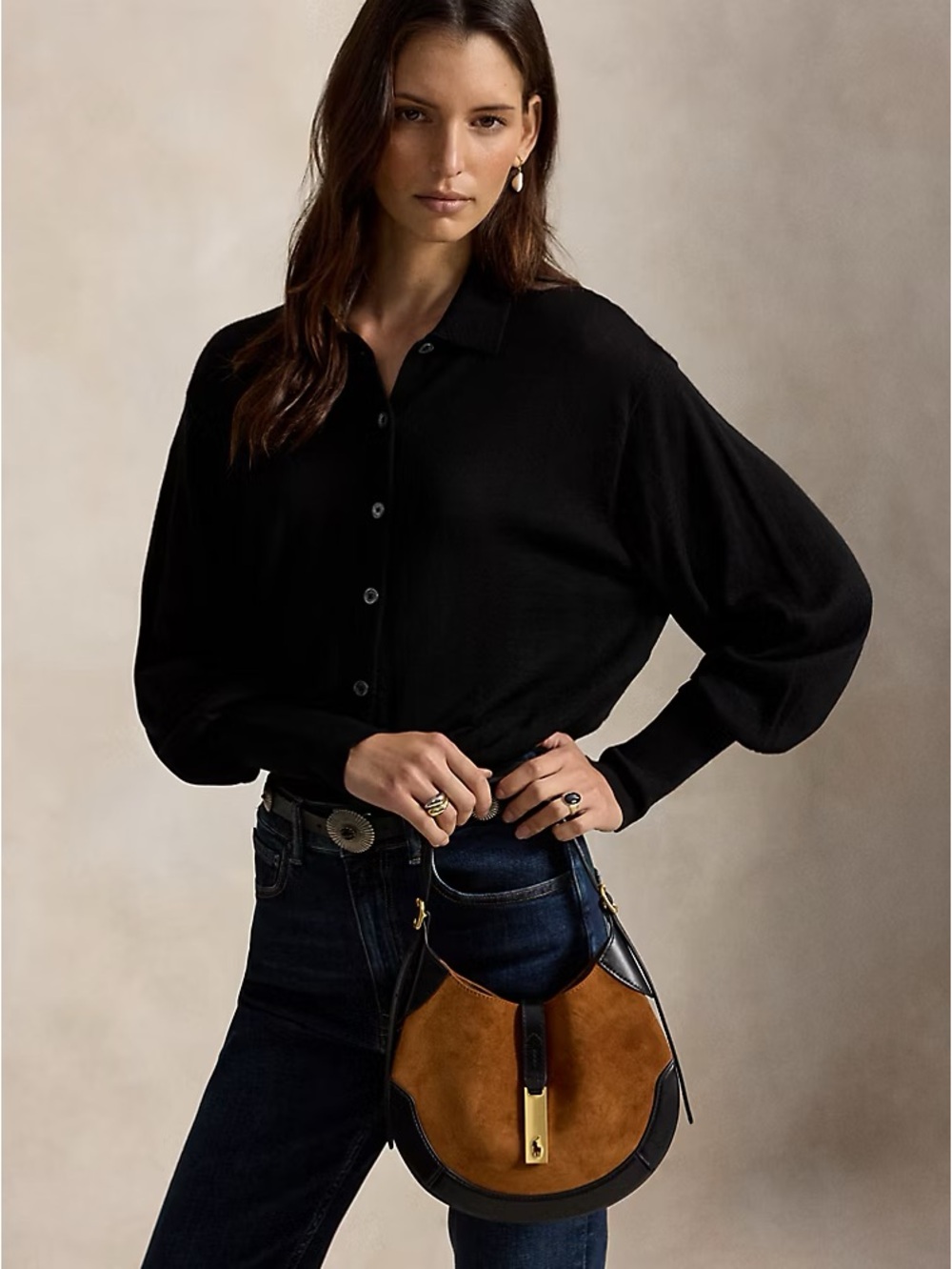 Polo ID Suede-Leather Small Shoulder Bag - Picture 3 of 4